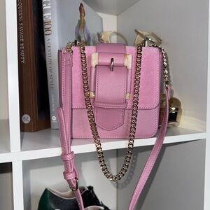 White House Black Market Pink Pastel Suede Buckle Chain Mini Crossbody Bag